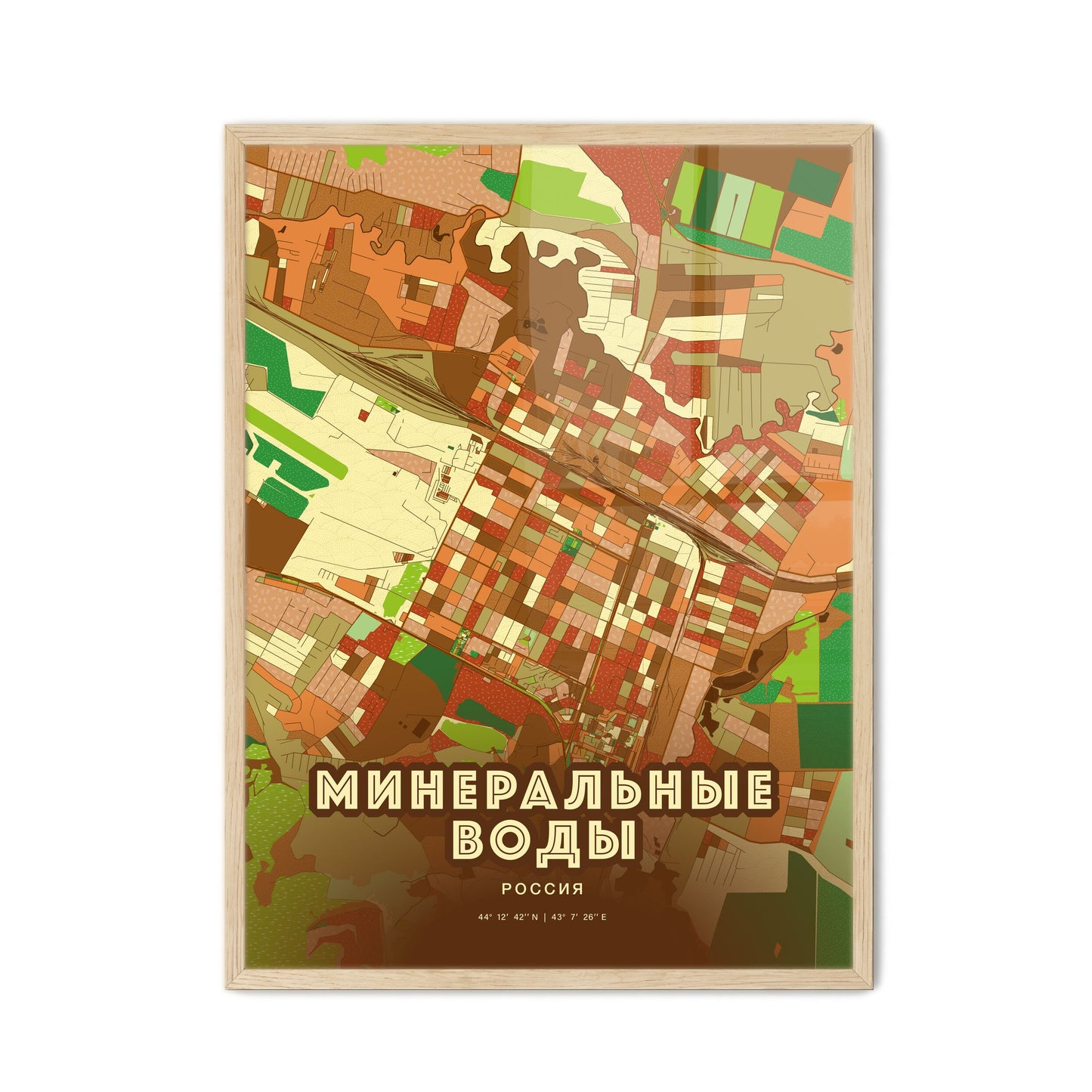 Colorful MINERALNYE VODY RUSSIA Fine Art Map Farmhouse