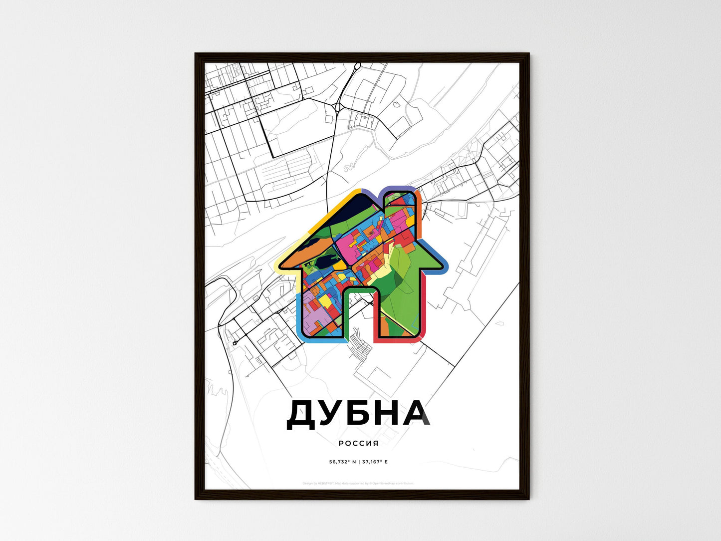 Dubna Russia wedding art map with home icon