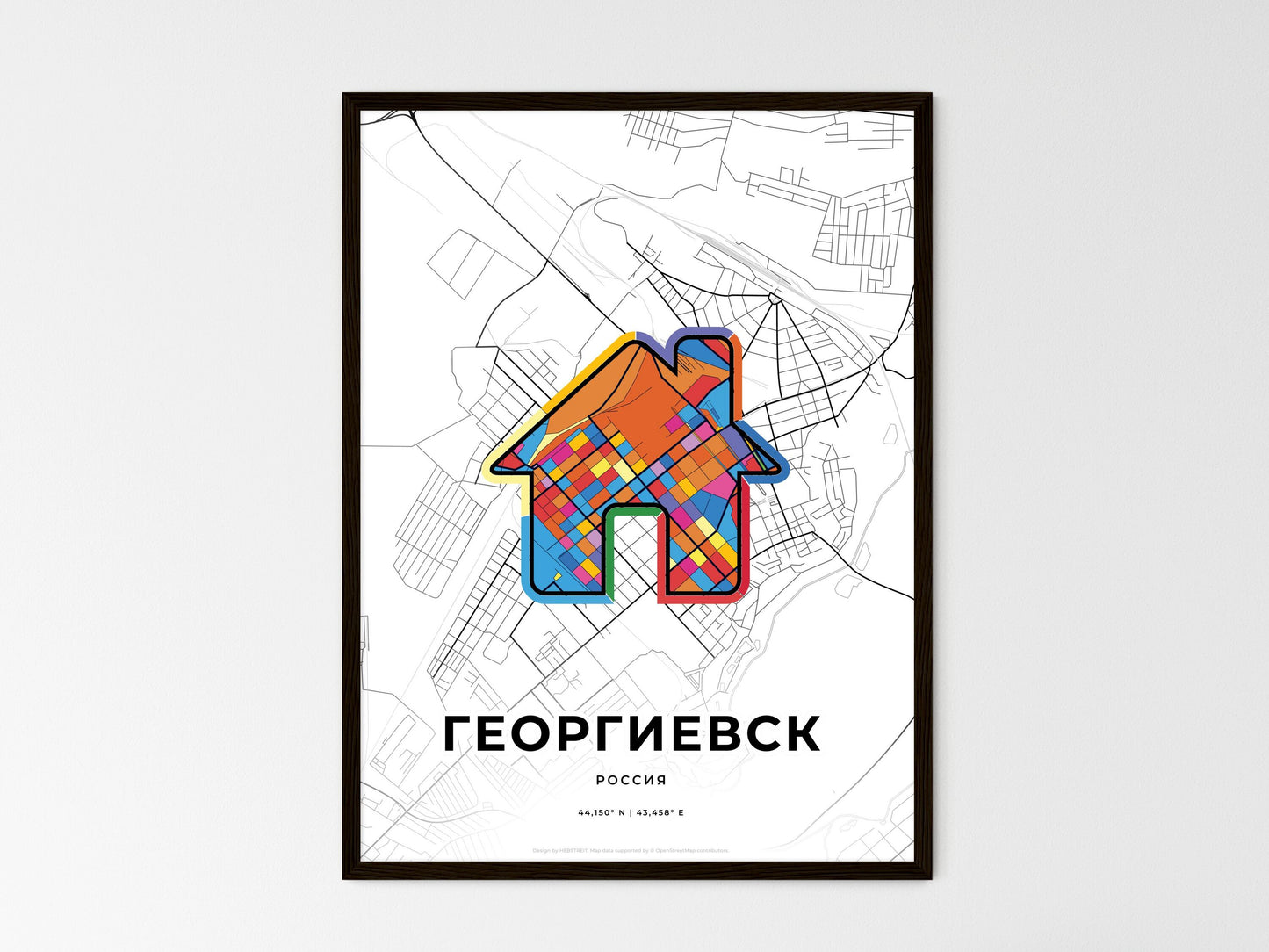 Georgiyevsk Russia wedding art map with home icon