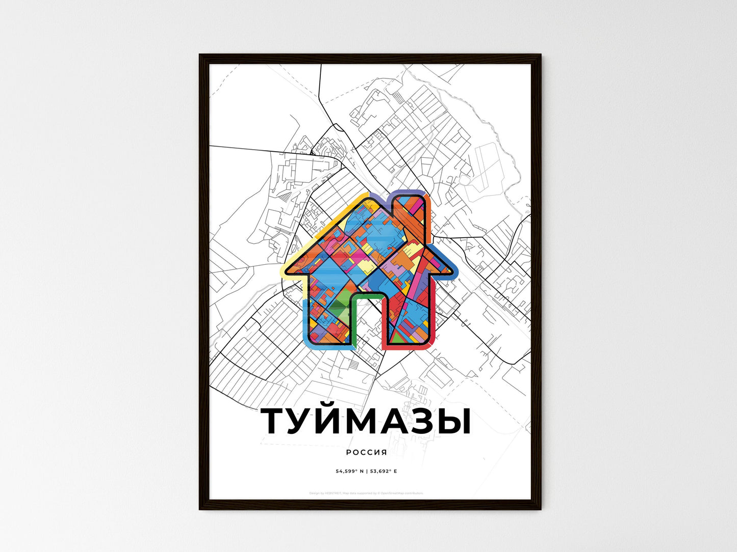 Tuymazy Russia wedding art map with home icon