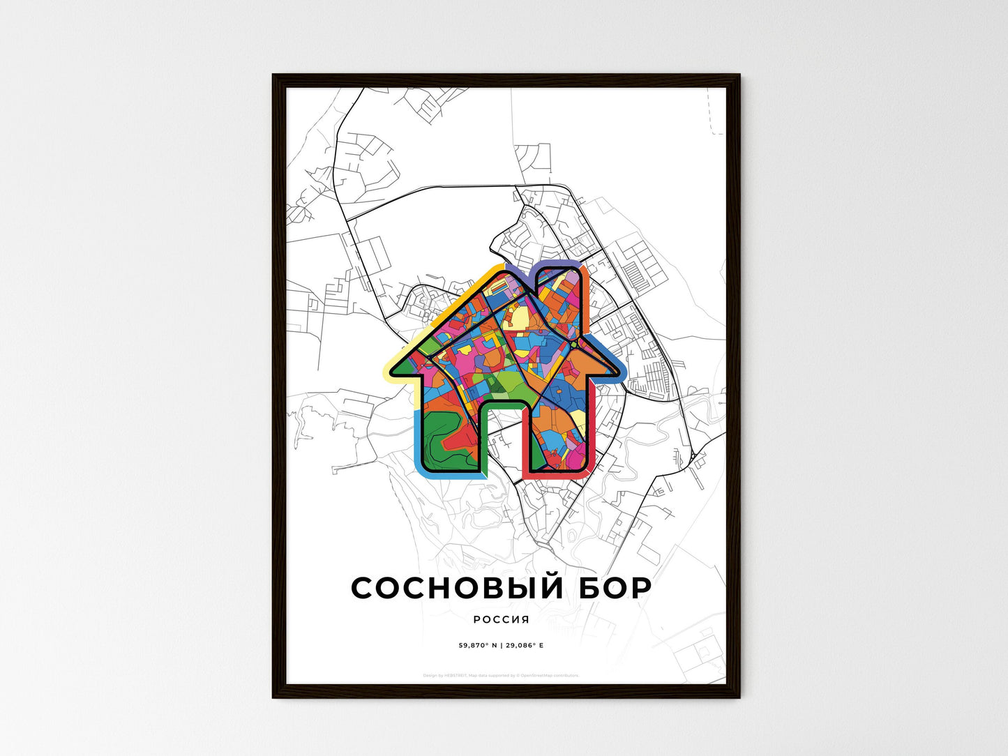 Sosnovy Bor Russia wedding art map with home icon