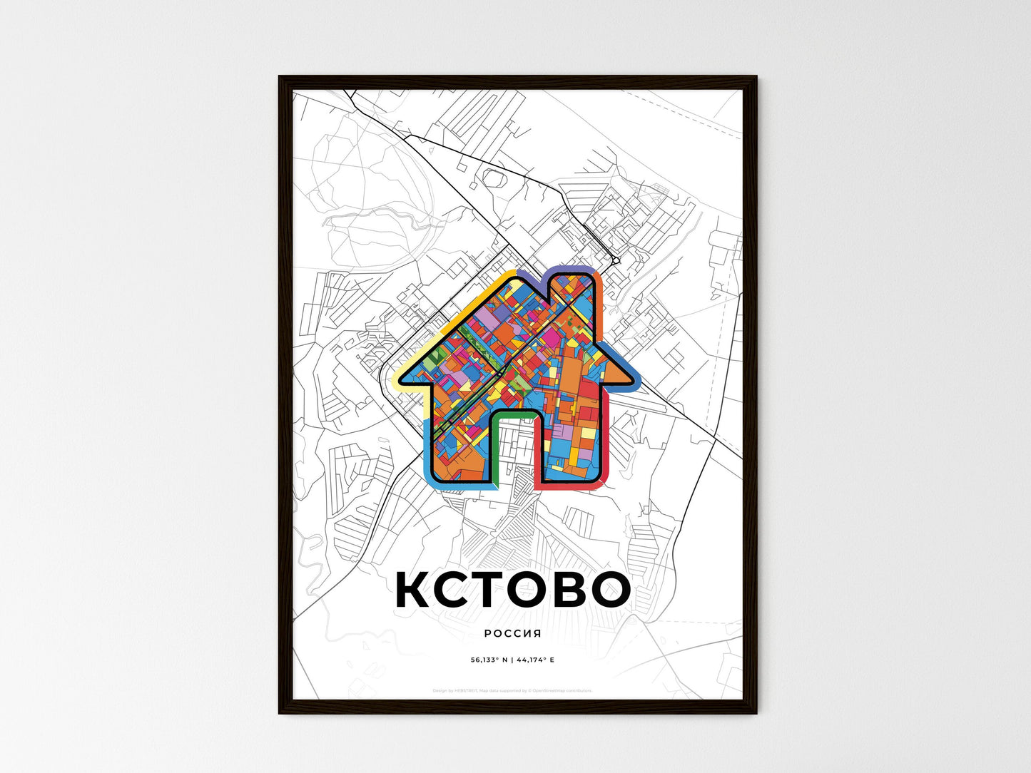 Kstovo Russia wedding art map with home icon