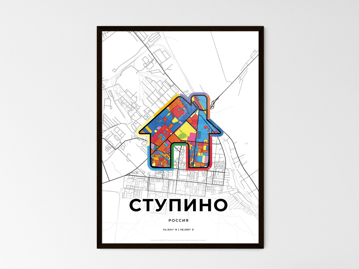Stupino Russia wedding art map with home icon