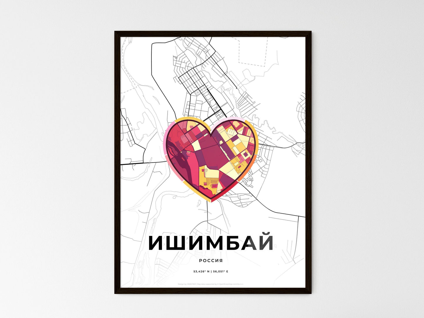 Ishimbay Russia wedding art map with heart icon