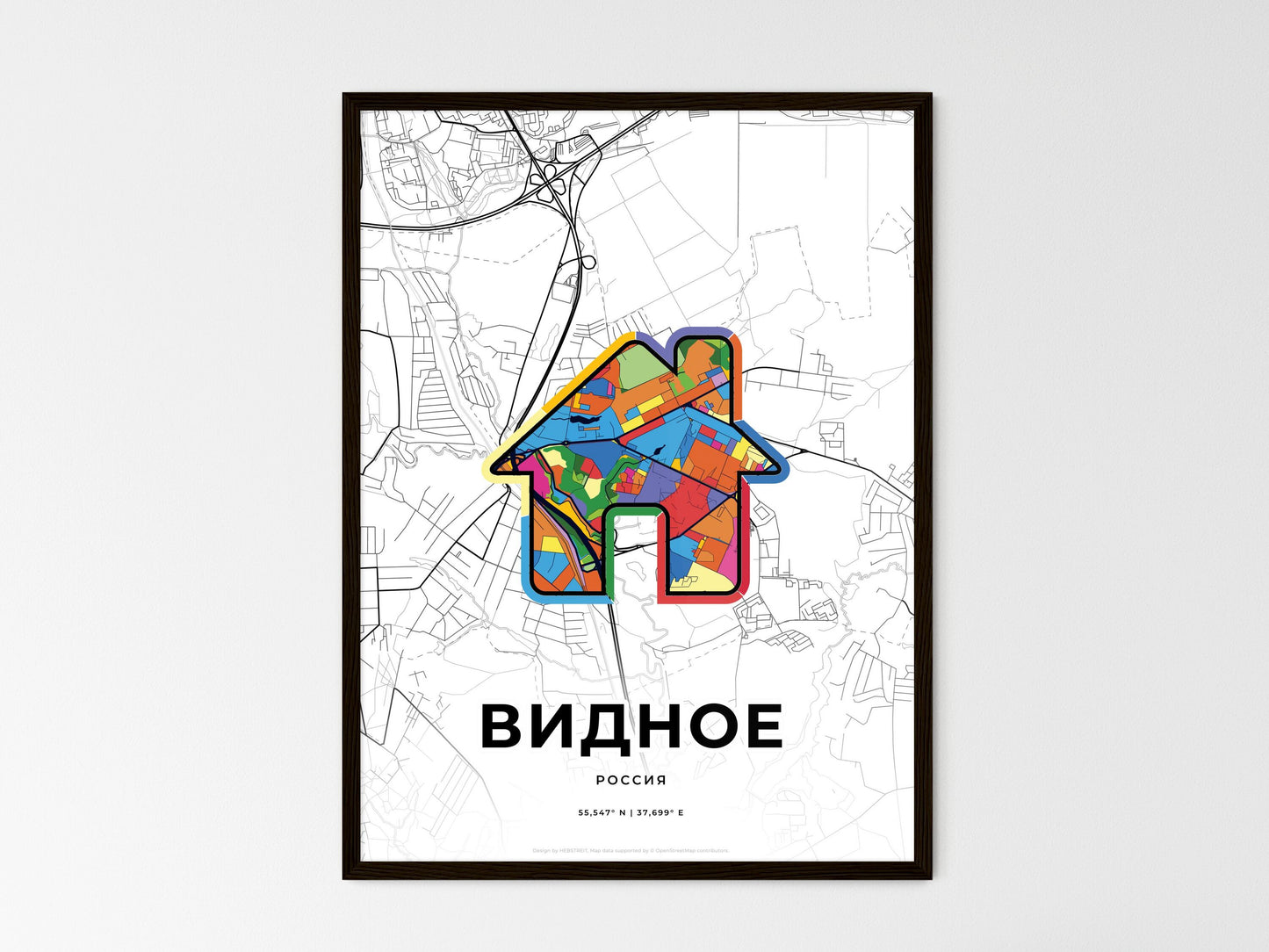 Vidnoye Russia wedding art map with home icon