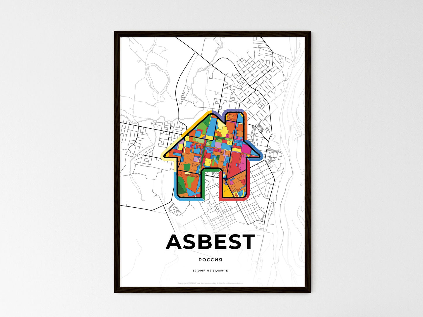 Asbest Russia wedding art map with home icon