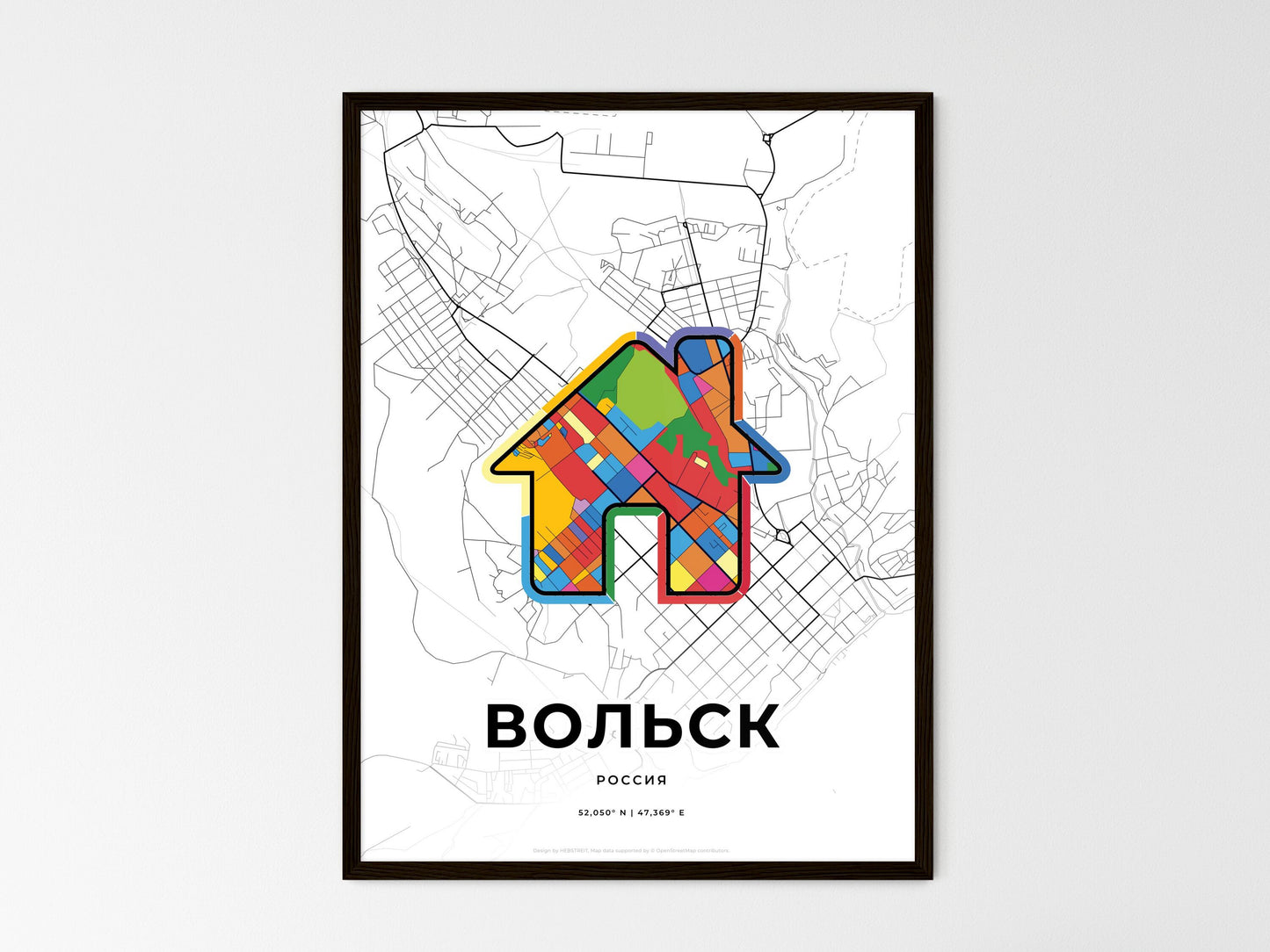 Volsk Russia wedding art map with home icon