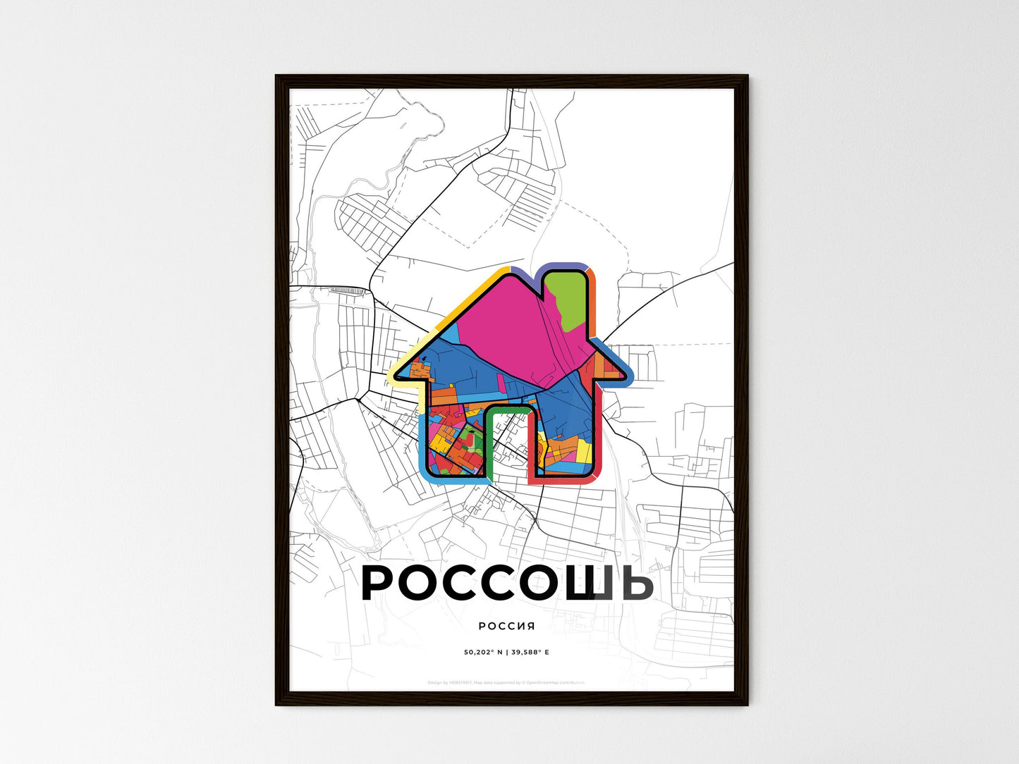 Rossosh Russia wedding art map with home icon
