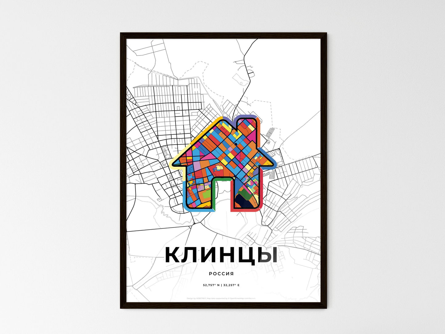 Klintsy Russia wedding art map with home icon