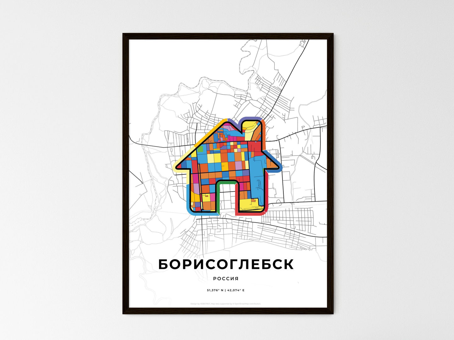 Borisoglebsk Russia wedding art map with home icon