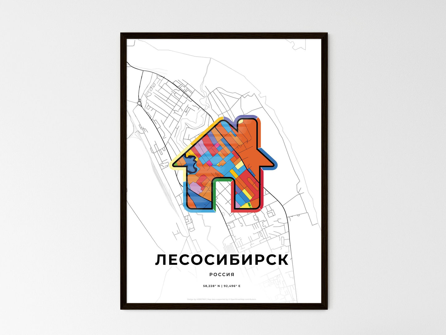 Lesosibirsk Russia wedding art map with home icon