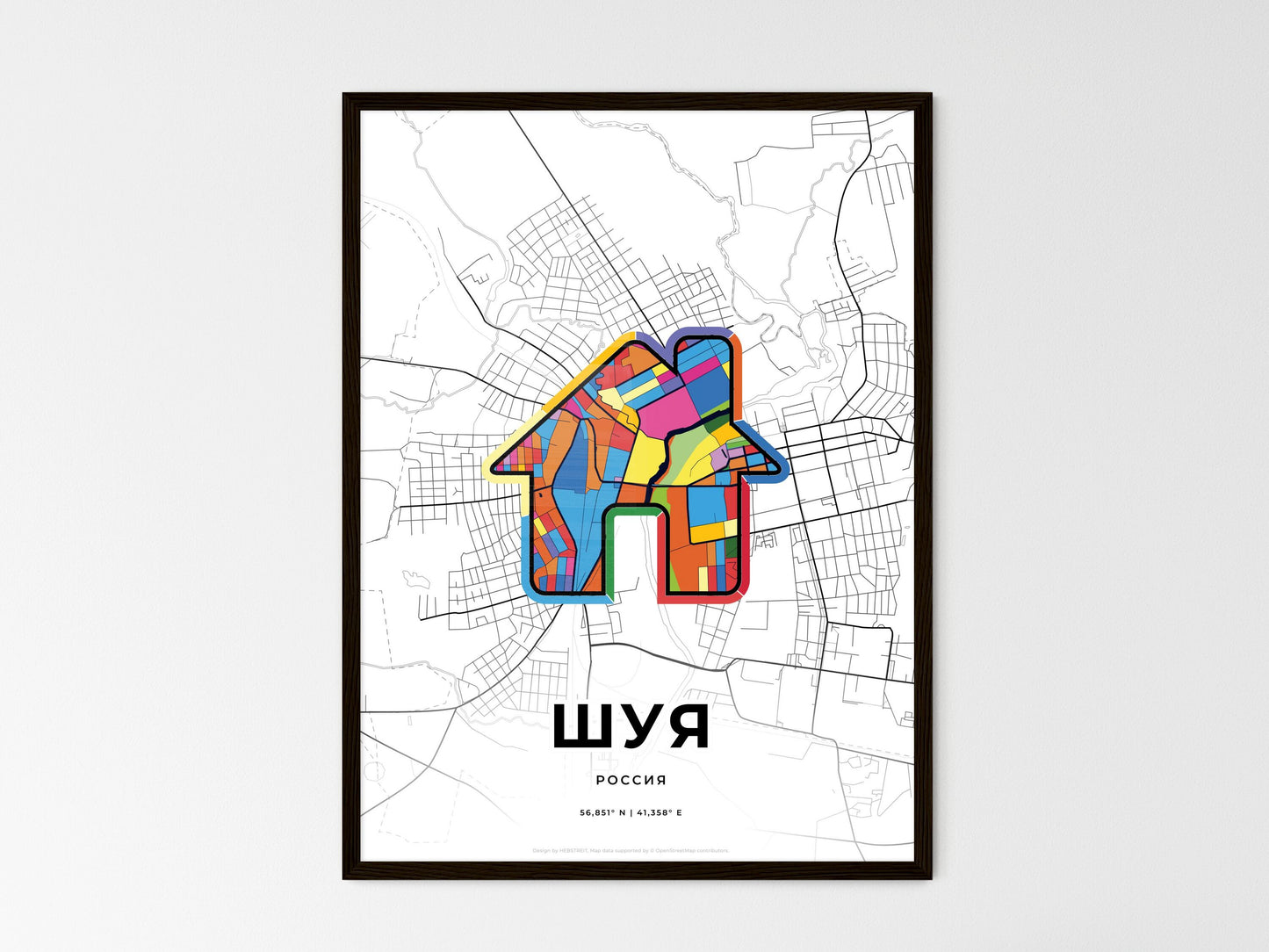 Shuya Russia wedding art map with home icon