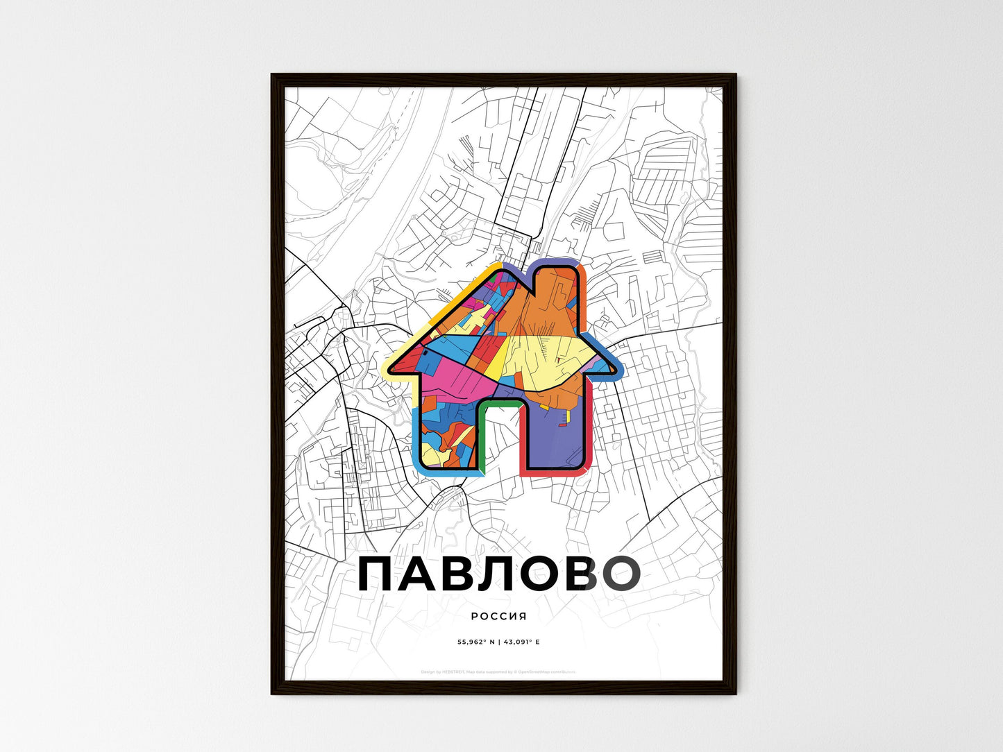 Pavlovo Russia wedding art map with home icon