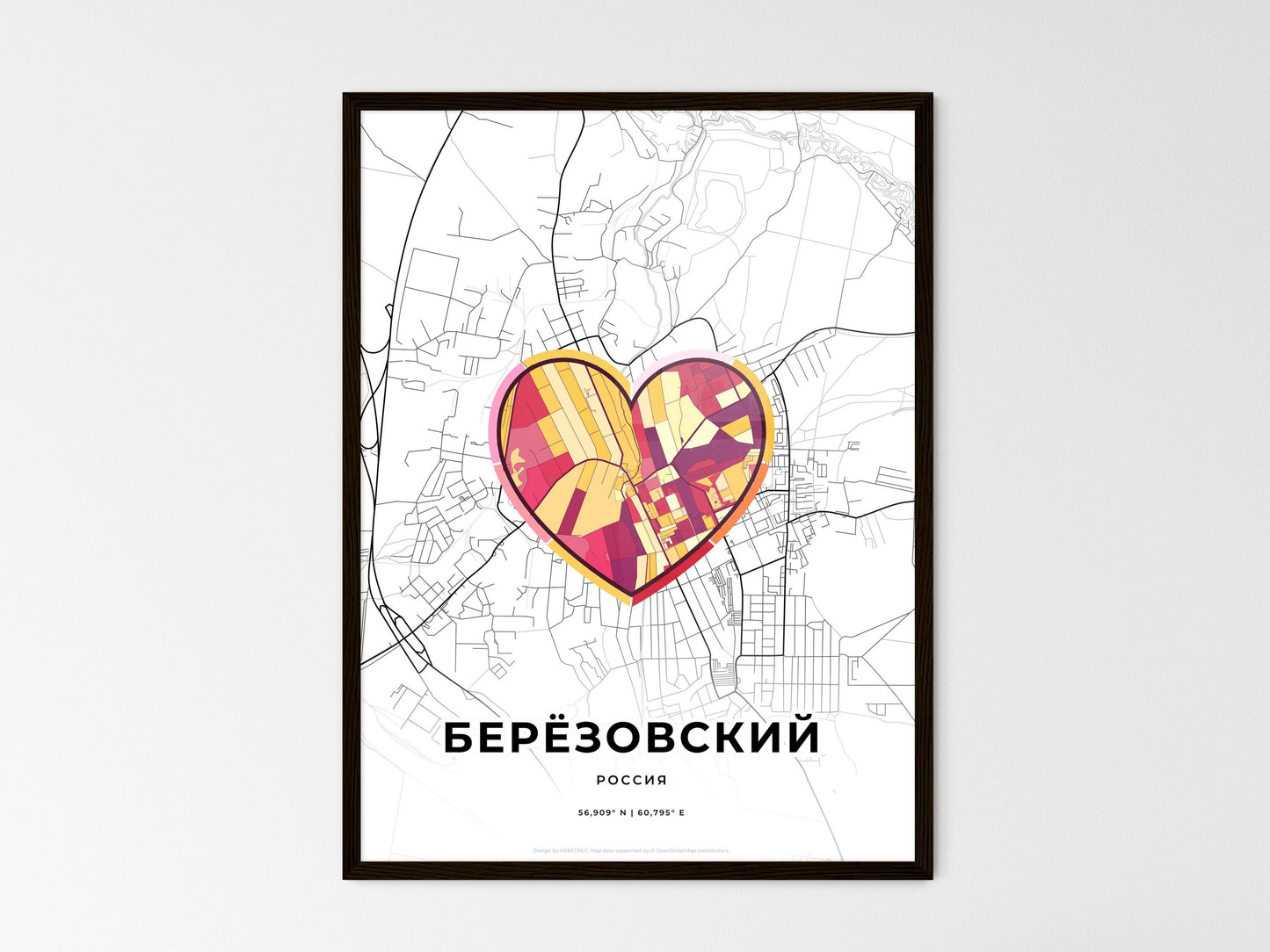 Beryozovsky Russia wedding art map with heart icon
