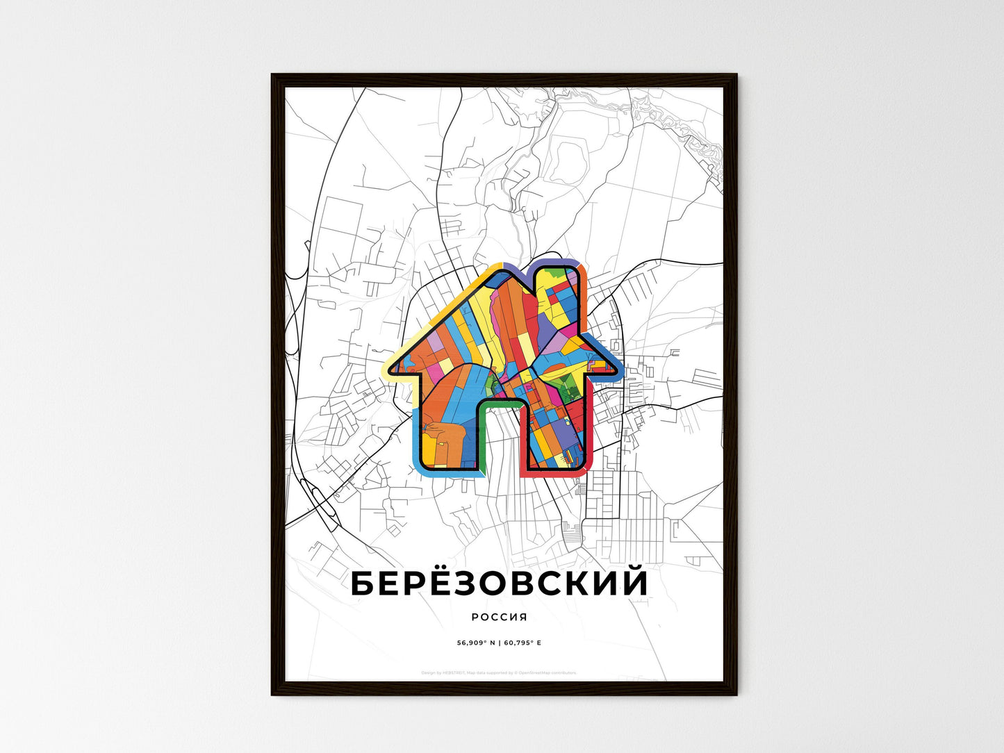 Beryozovsky Russia wedding art map with home icon