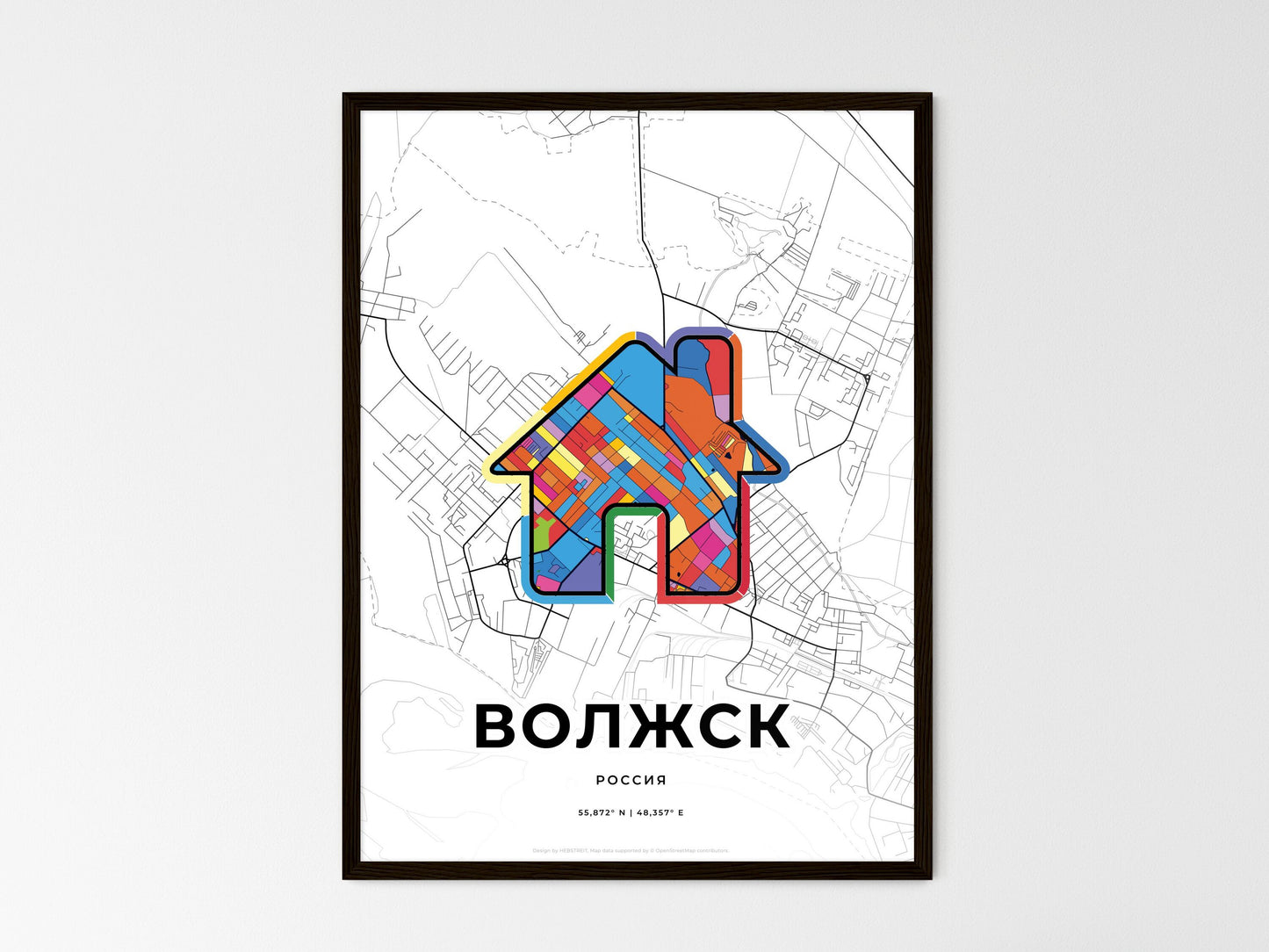 Volzhsk Russia wedding art map with home icon
