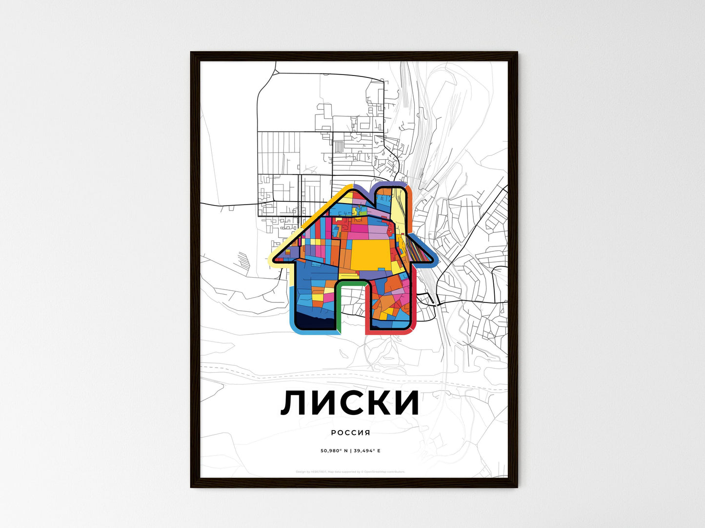 Liski Russia wedding art map with home icon