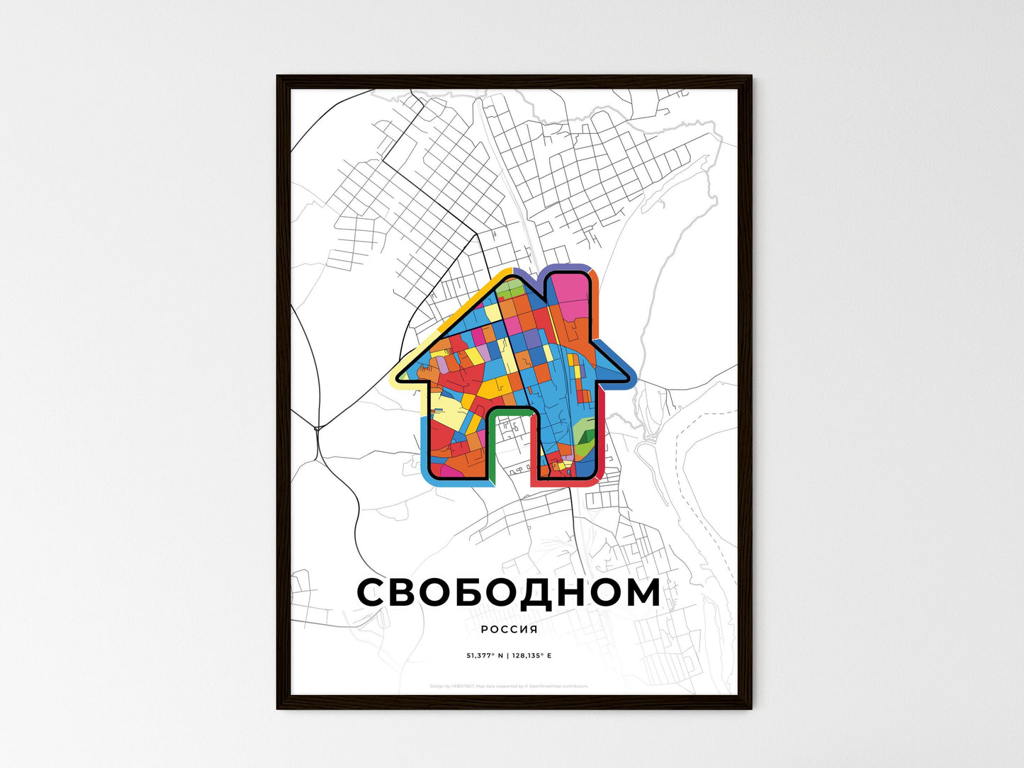 Svobodny Russia wedding art map with home icon