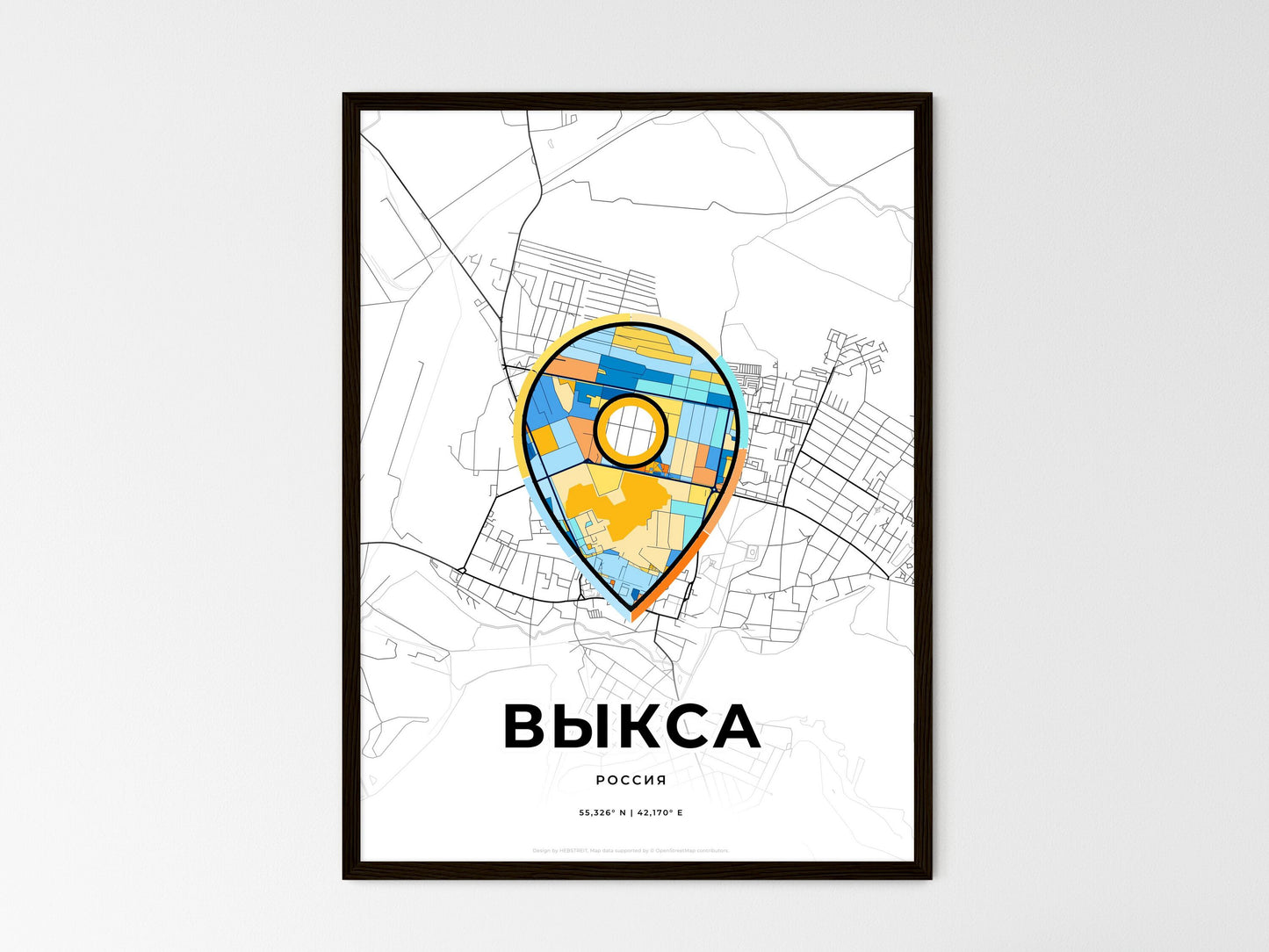 VYKSA RUSSIA minimal art map with a colorful icon. Where it all began, Couple map gift. Style 1