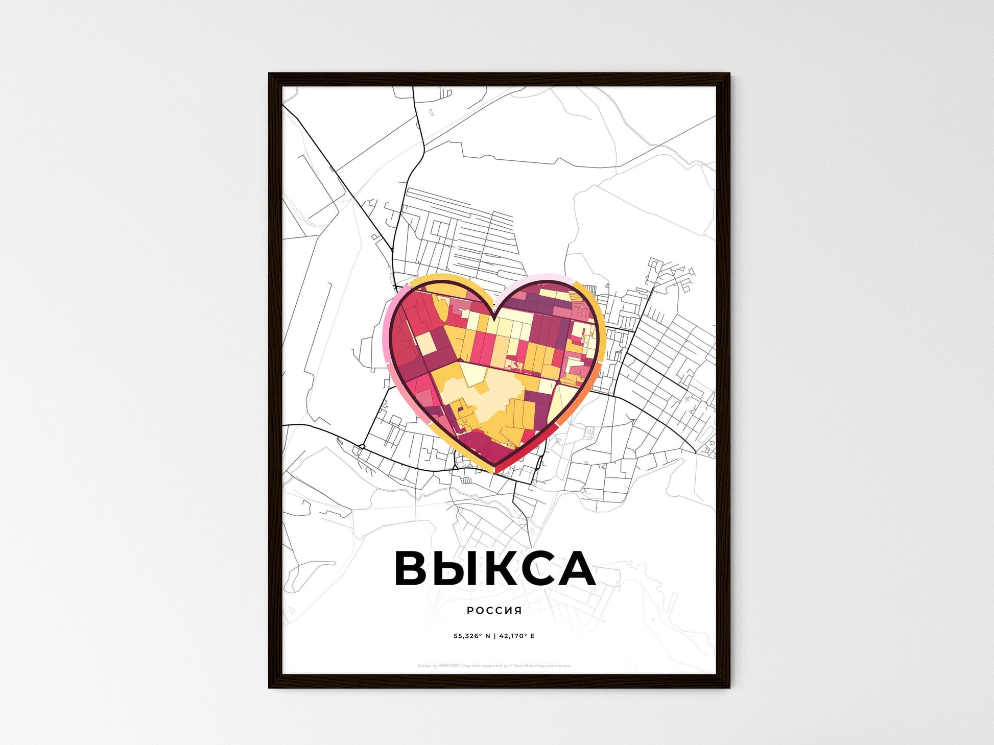 VYKSA RUSSIA minimal art map with a colorful icon. Where it all began, Couple map gift. Style 2