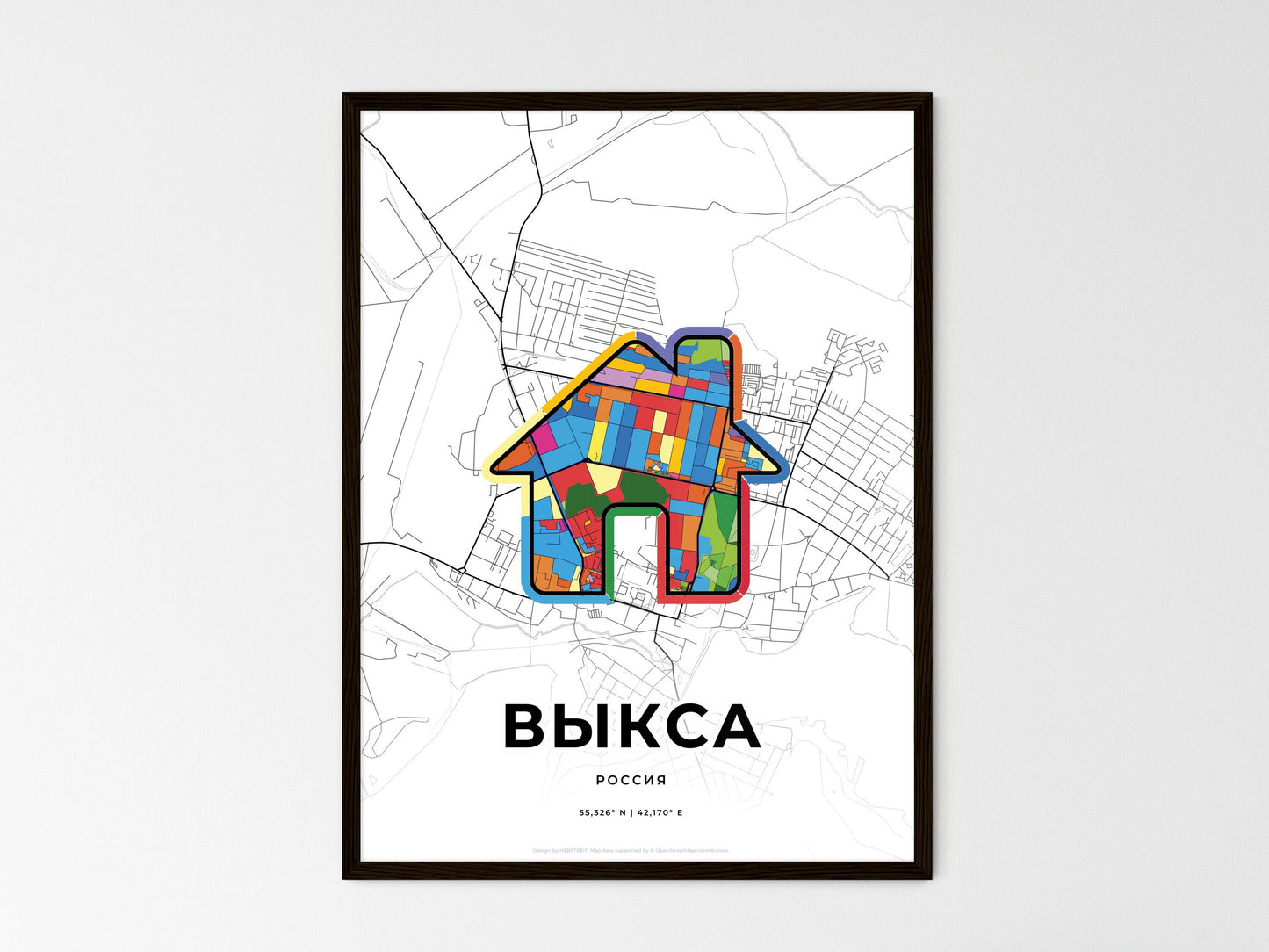 VYKSA RUSSIA minimal art map with a colorful icon. Where it all began, Couple map gift. Style 3