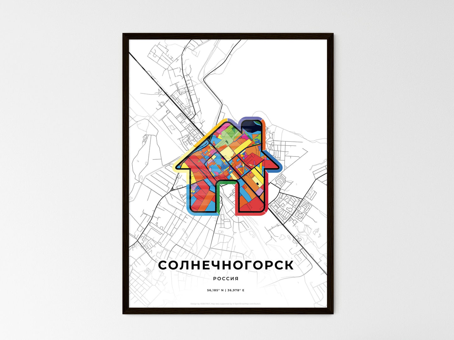 Solnechnogorsk Russia wedding art map with home icon
