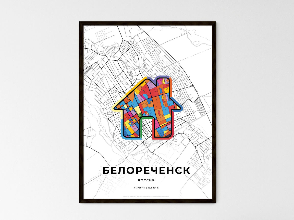 Belorechensk Russia wedding art map with home icon