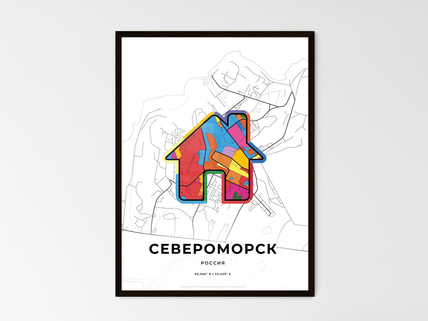 Severomorsk Russia wedding art map with home icon