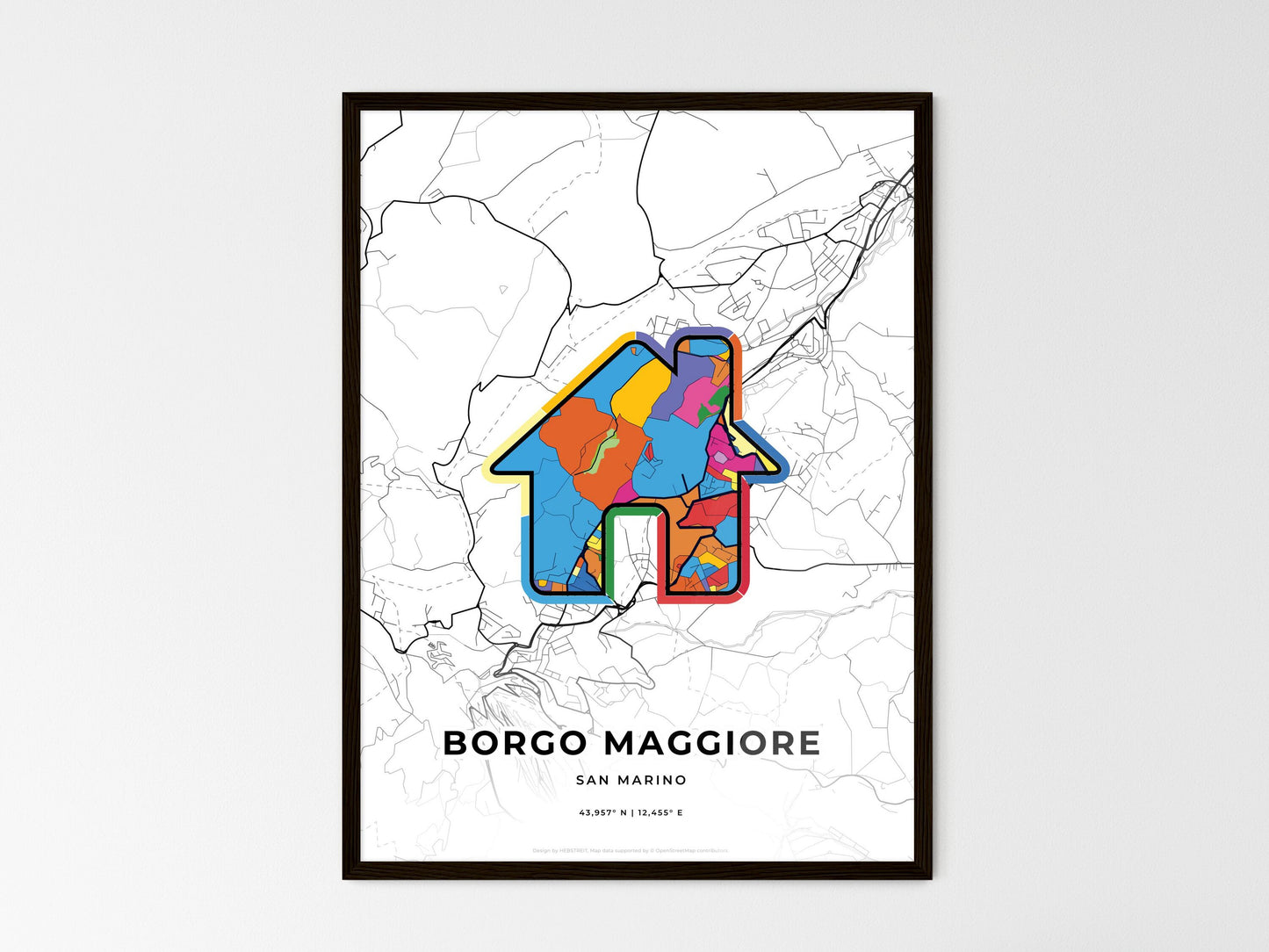 Borgo Maggiore San Marino wedding art map with home icon