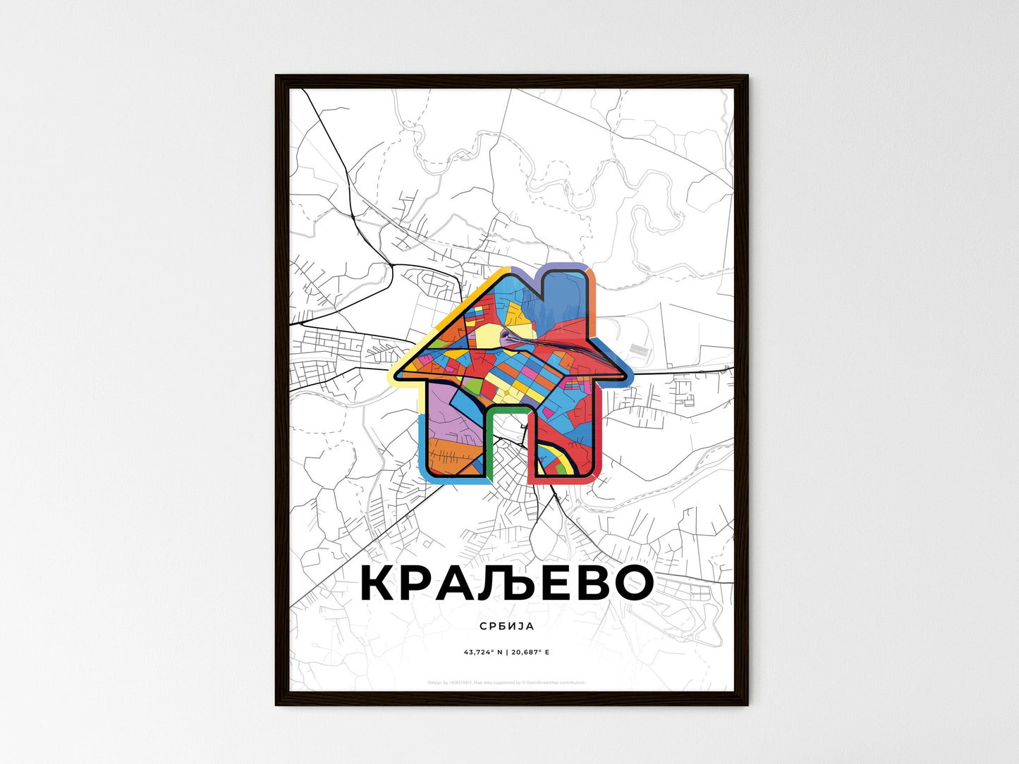Kraljevo Serbia wedding art map with home icon