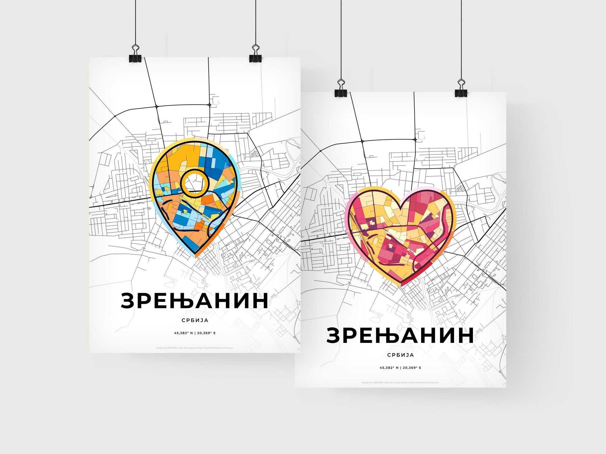 ZRENJANIN SERBIA minimal art map with a colorful icon. Where it all began, Couple map gift.
