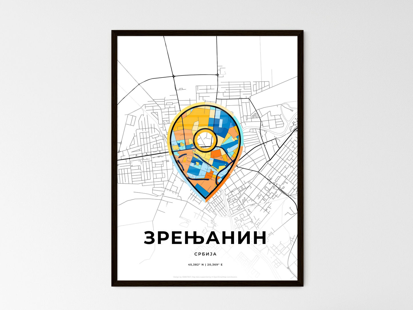 ZRENJANIN SERBIA minimal art map with a colorful icon. Where it all began, Couple map gift. Style 1