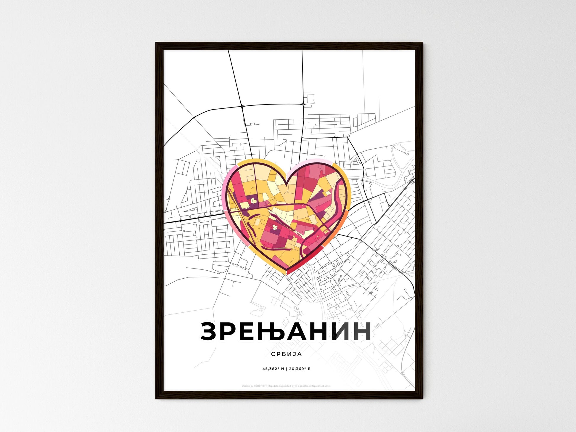 ZRENJANIN SERBIA minimal art map with a colorful icon. Where it all began, Couple map gift. Style 2