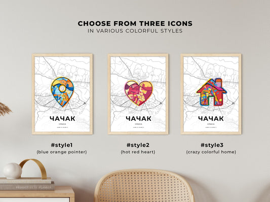 Čačak Serbia maps with colorful icons