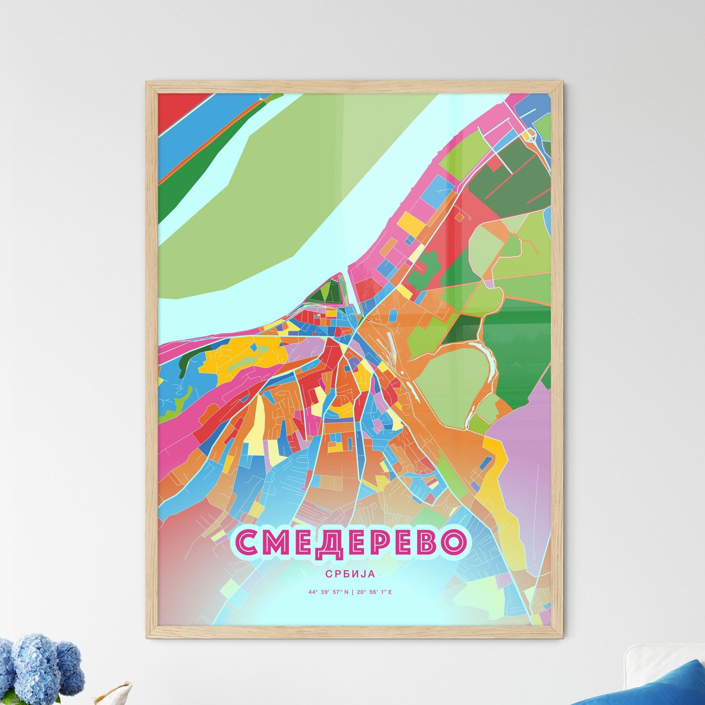 Colorful SMEDEREVO SERBIA Fine Art Map Crazy Colors
