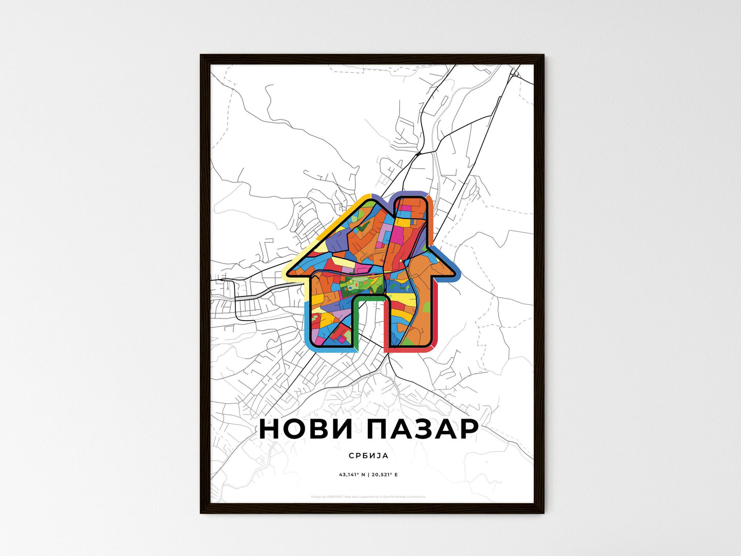 Novi Pazar Serbia wedding art map with home icon