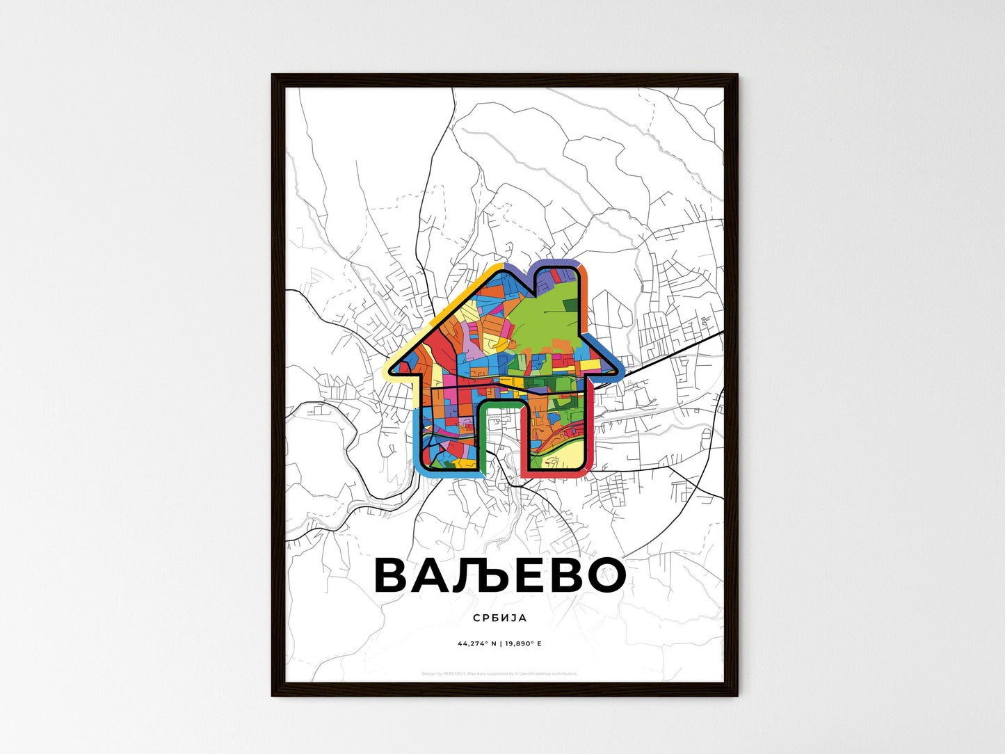 Valjevo Serbia wedding art map with home icon