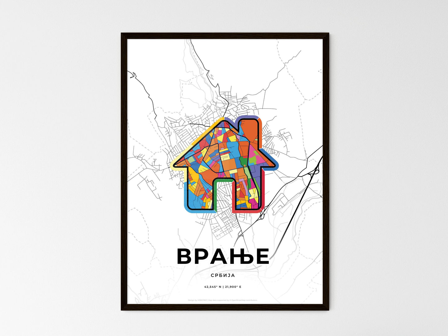 Vranje Serbia wedding art map with home icon