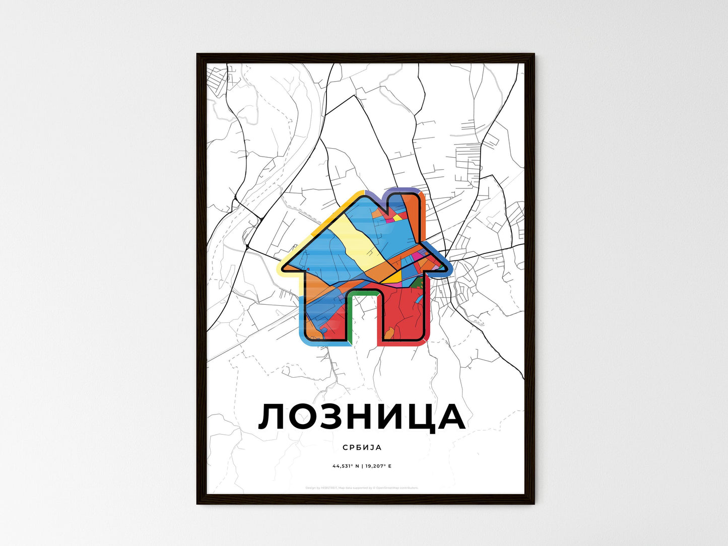 Loznica Serbia wedding art map with home icon