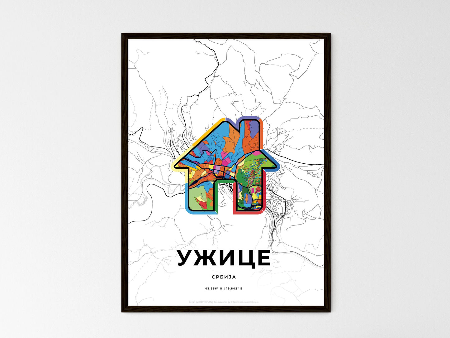 Užice Serbia wedding art map with home icon