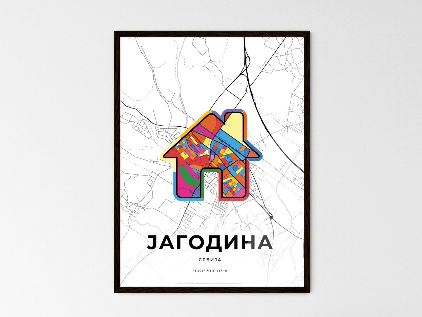 Jagodina Serbia wedding art map with home icon
