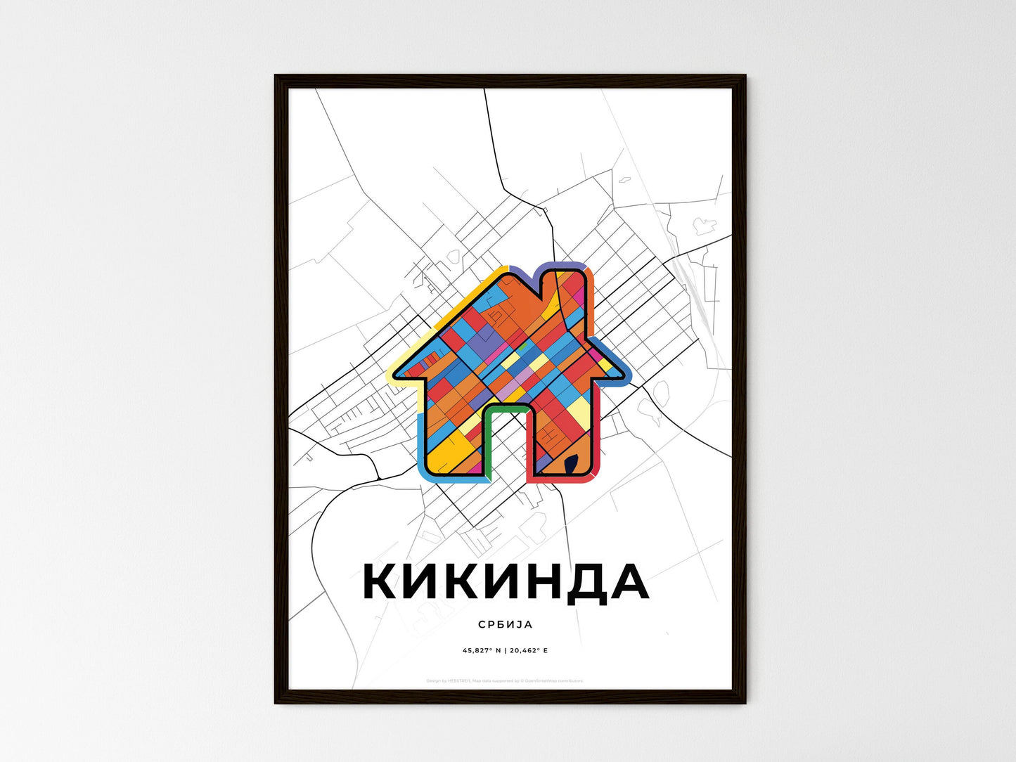 Kikinda Serbia wedding art map with home icon