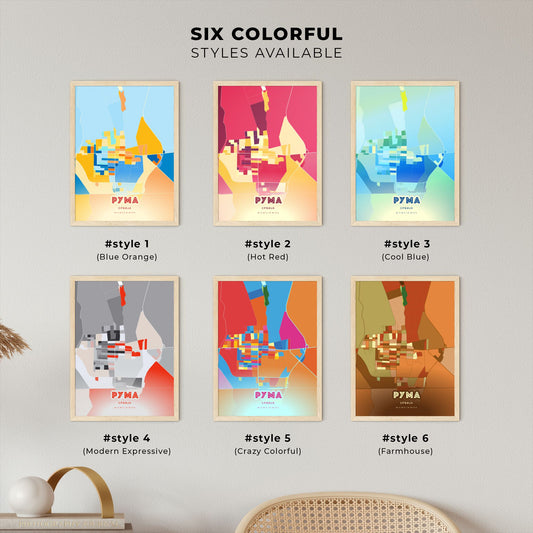 Colorful RUMA SERBIA Fine Art Map Blue Orange