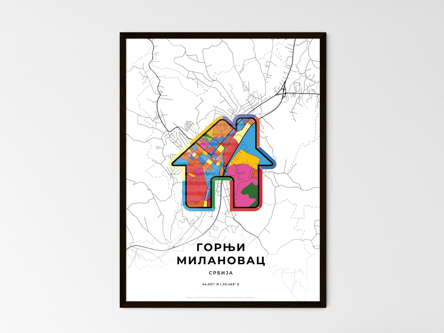 Gornji Milanovac Serbia wedding art map with home icon