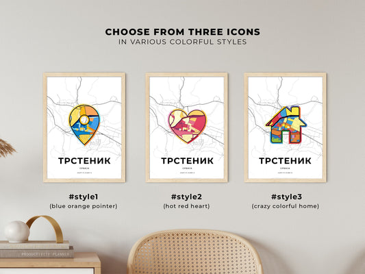 Trstenik Serbia maps with colorful icons