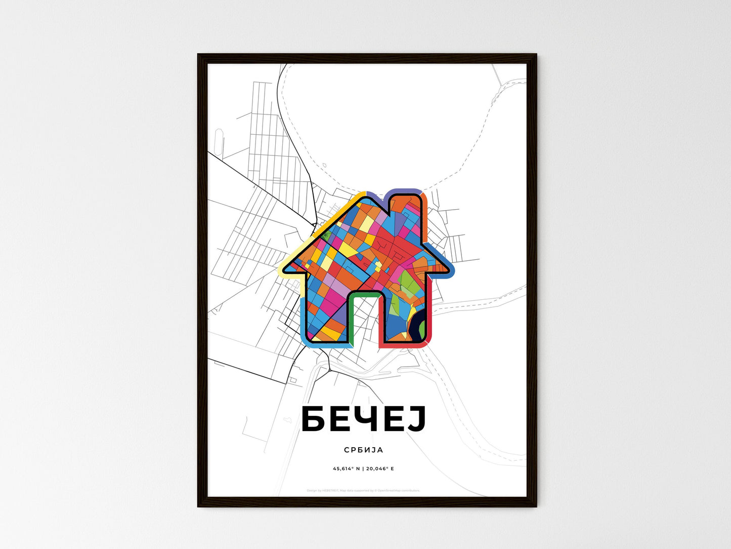 Bečej Serbia wedding art map with home icon