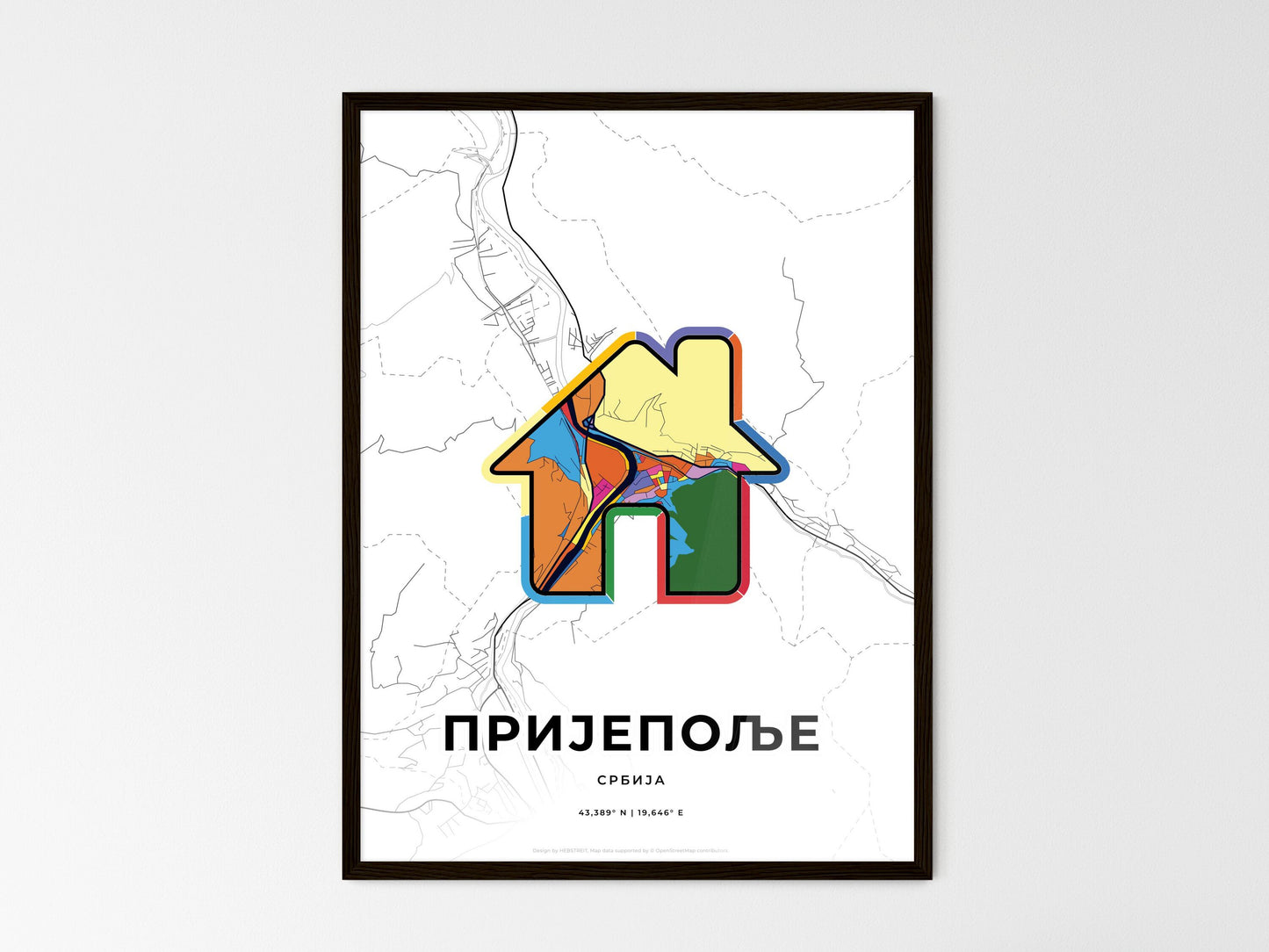 Prijepolje Serbia wedding art map with home icon