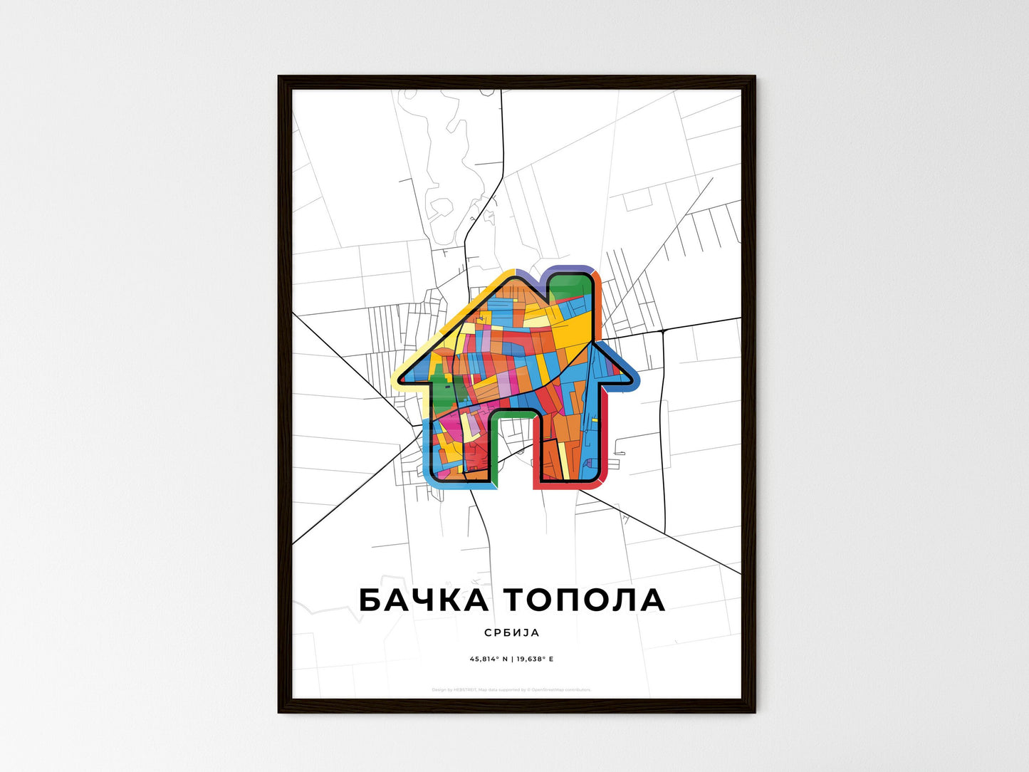 Bačka Topola Serbia wedding art map with home icon