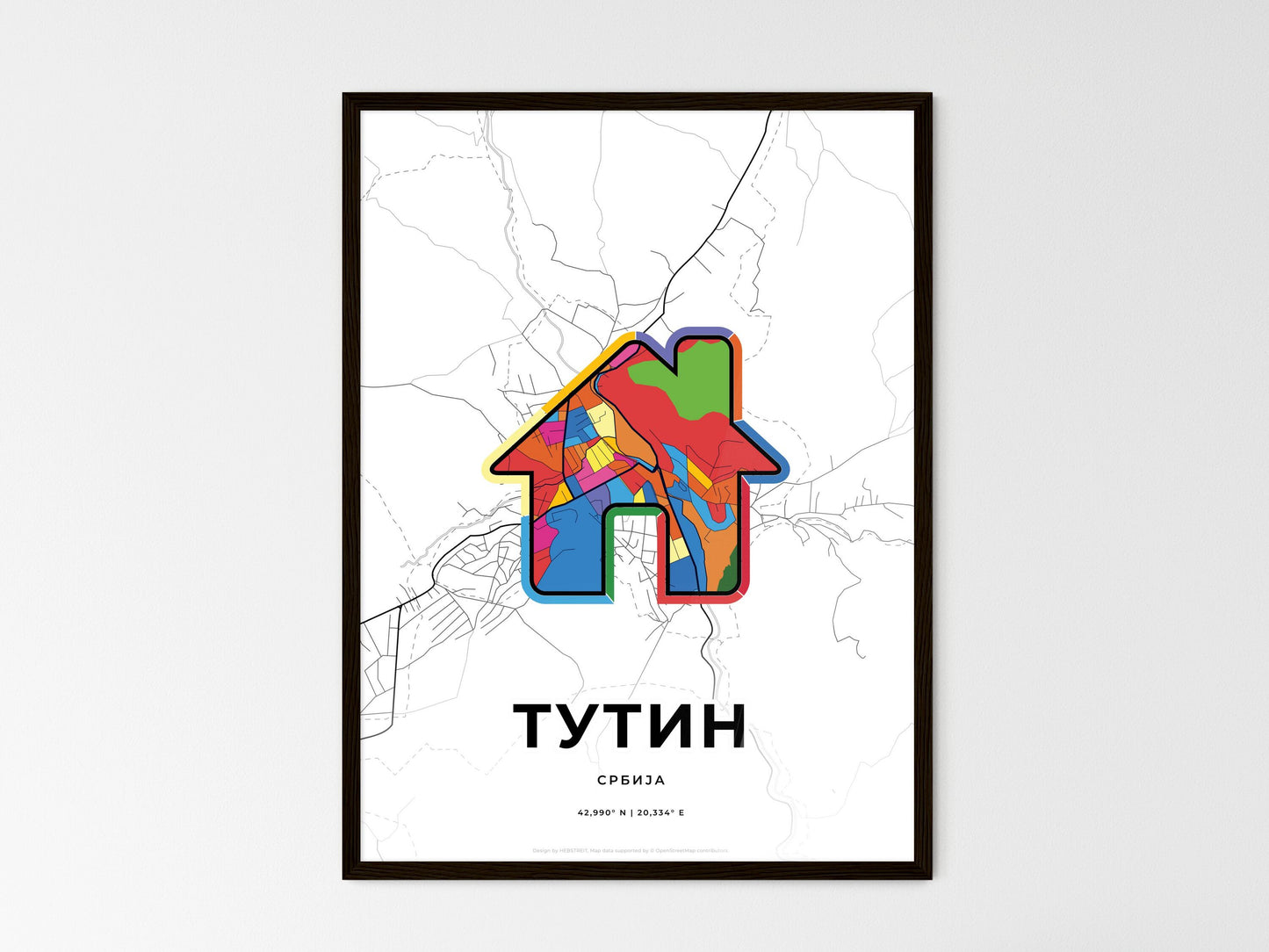 Tutin Serbia wedding art map with home icon