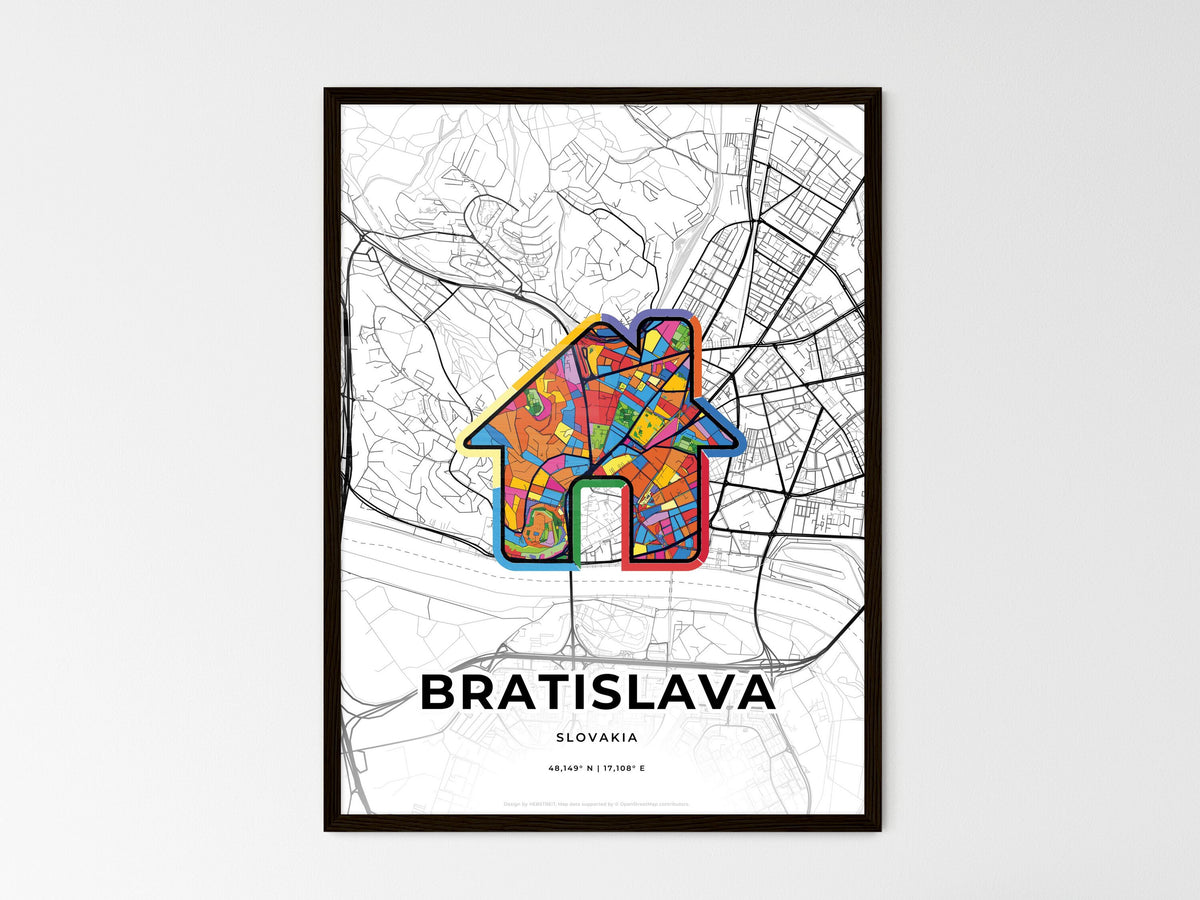 Bratislava Slovakia wedding art map with home icon